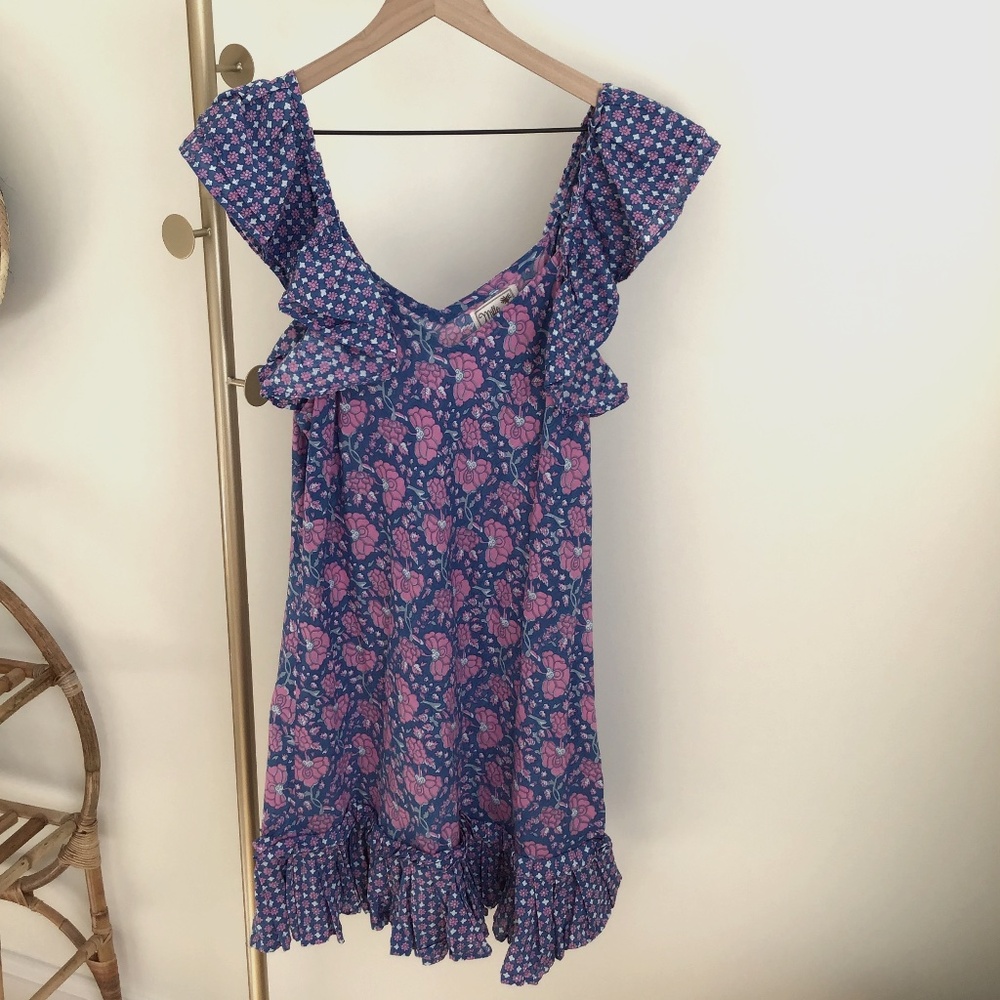 Mille Resort & Travel Ingrid Dress Size XL Blue With Pink Floral